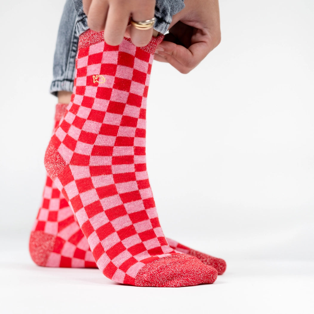 Chaussettes damier Rose