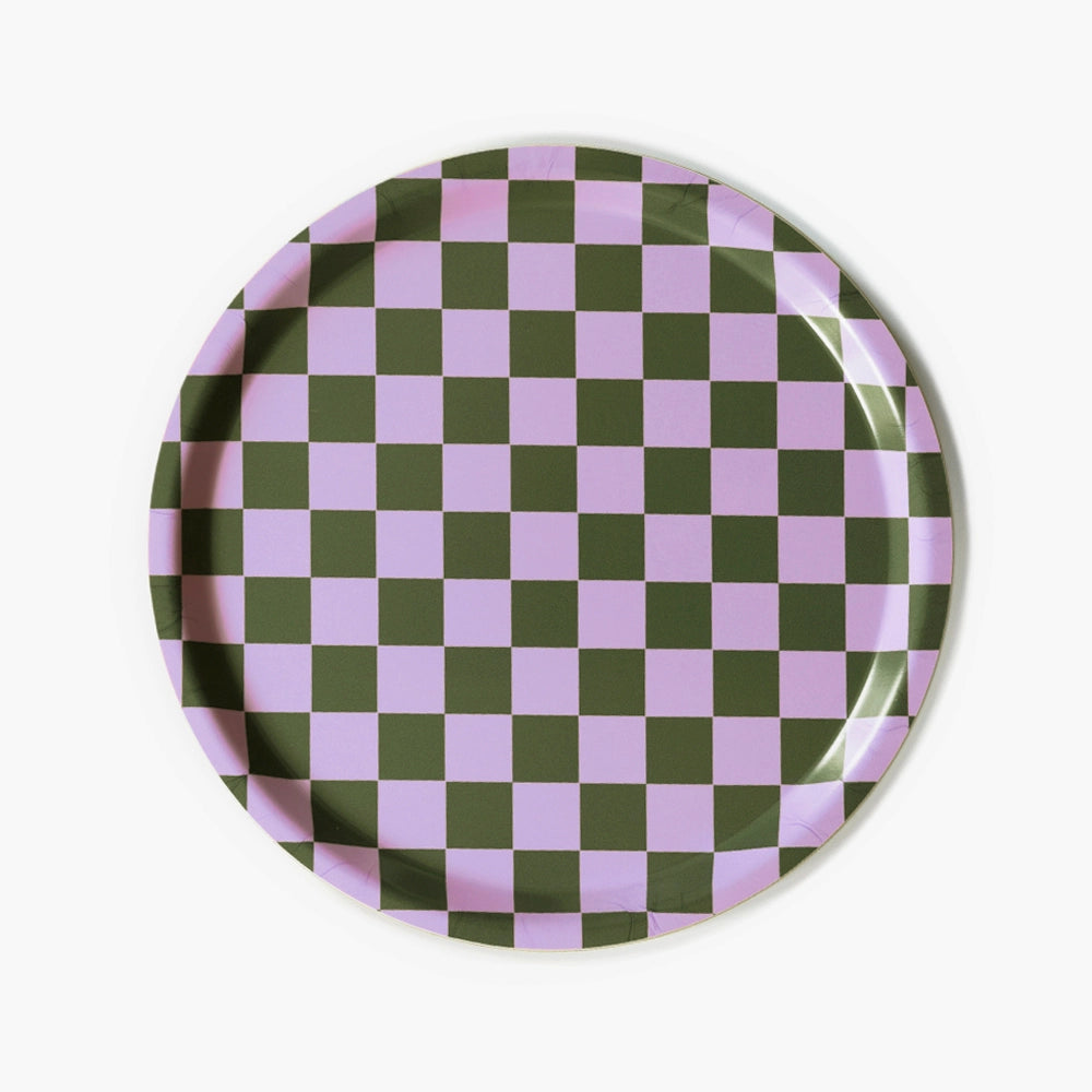 Plateau rond à damier