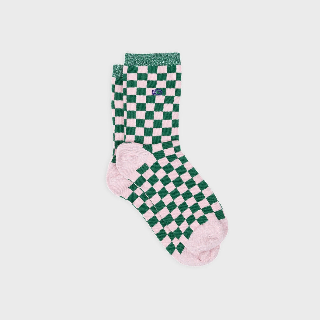 Chaussettes damier VERT/ROSE