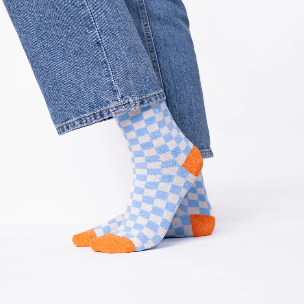 Chaussettes damier BLEU/ORANGE